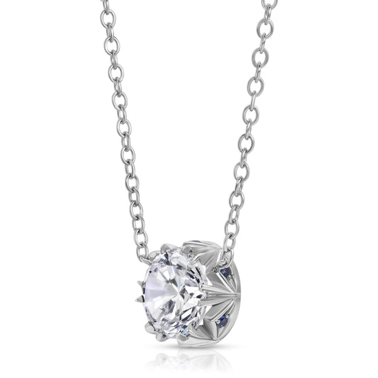 Crowné Solitaire Sapphire & Diamond Pendant in White Gold
