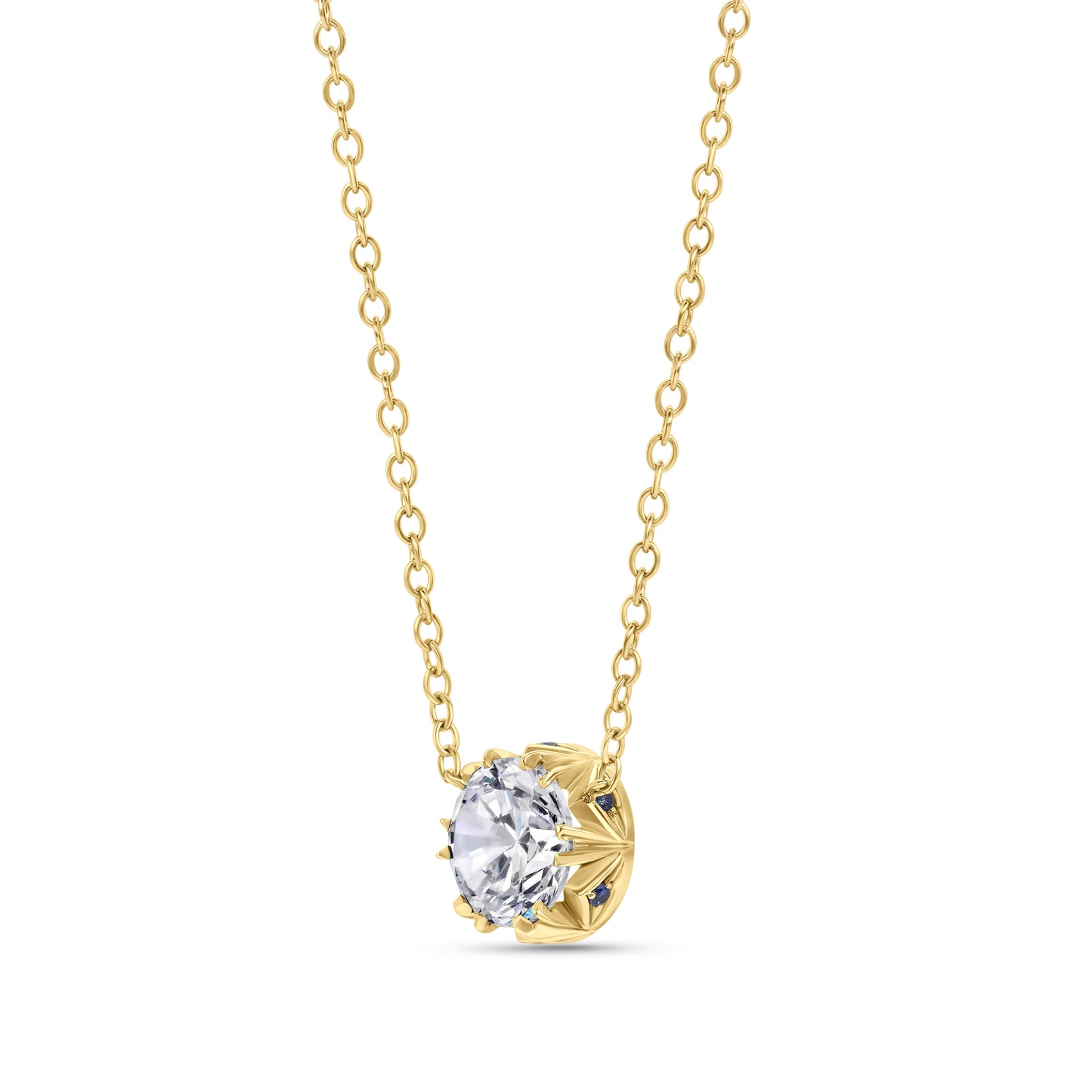 Crowné Solitaire Sapphire & Diamond Pendant in Yellow Gold (6.5mm)