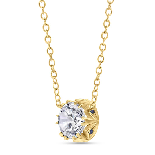 Crowné Solitaire Sapphire & Diamond Pendant in Yellow Gold