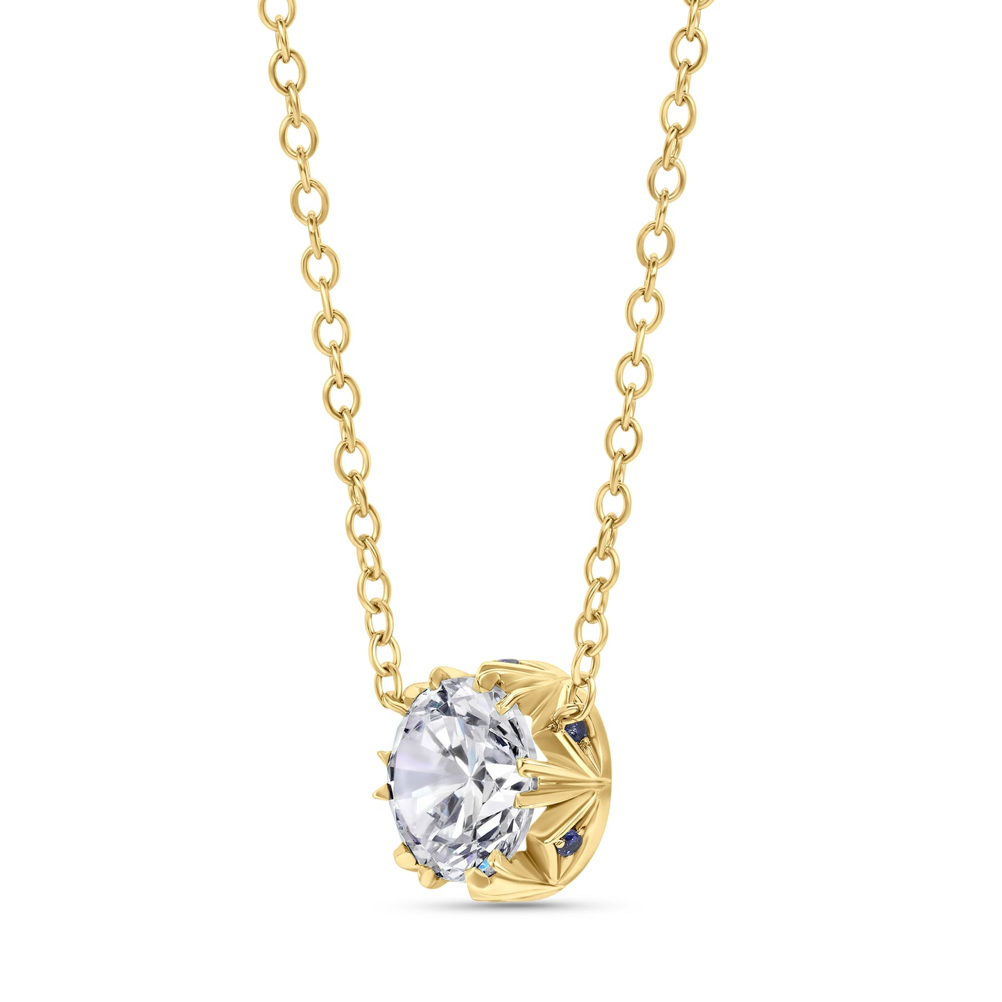 Crowné Solitaire Sapphire & Diamond Pendant in Yellow Gold (8mm)