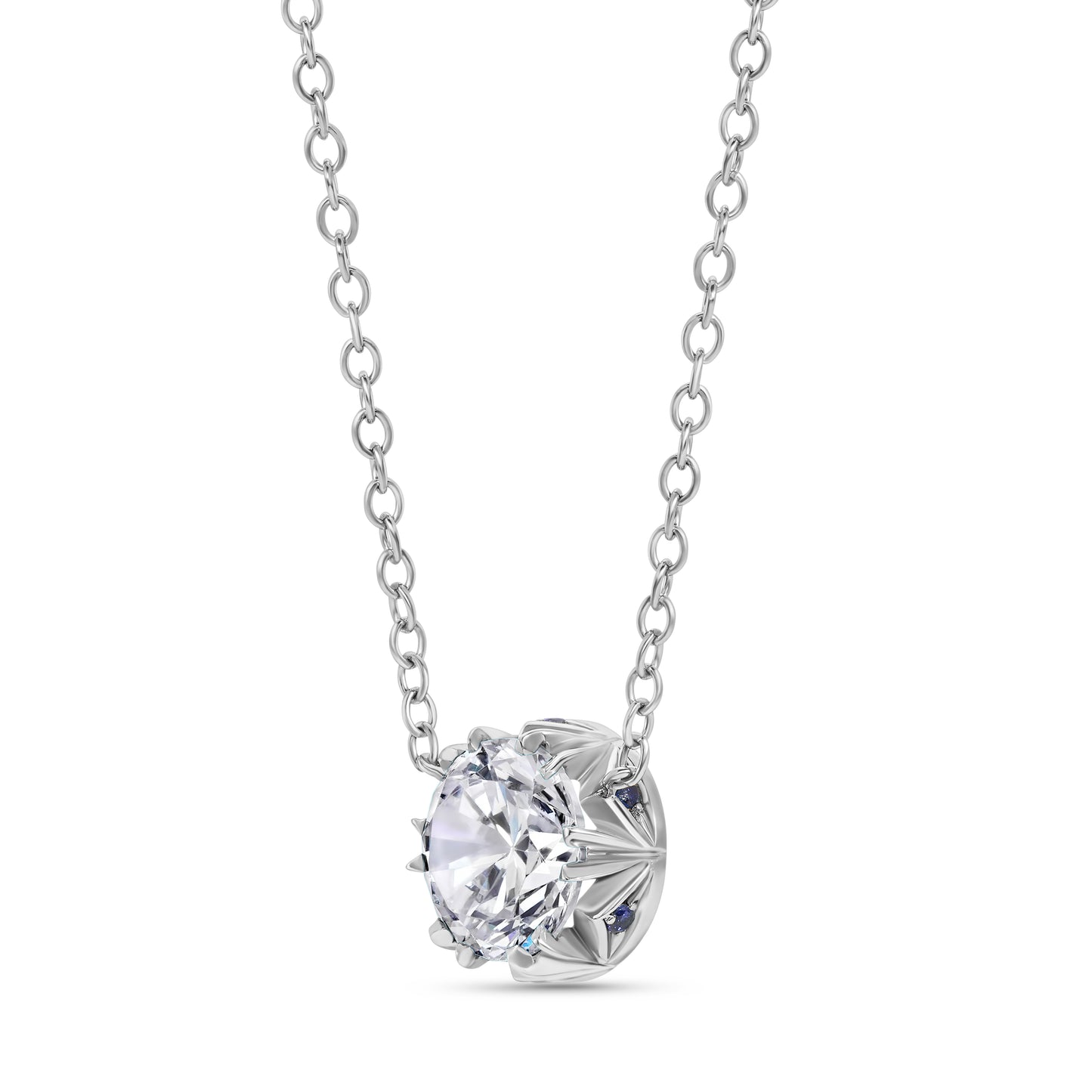 Crowné Solitaire Sapphire & Diamond Pendant in White Gold (8mm)