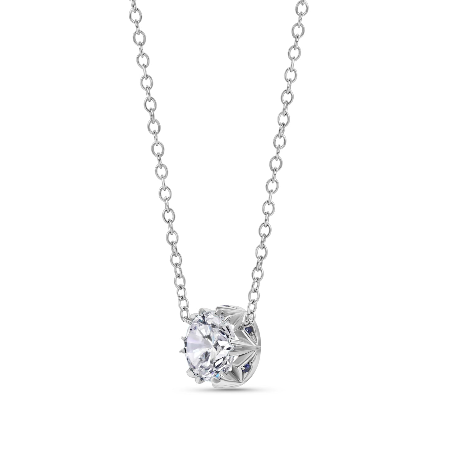 Crowné Solitaire Sapphire & Diamond Pendant in White Gold (6.5mm)