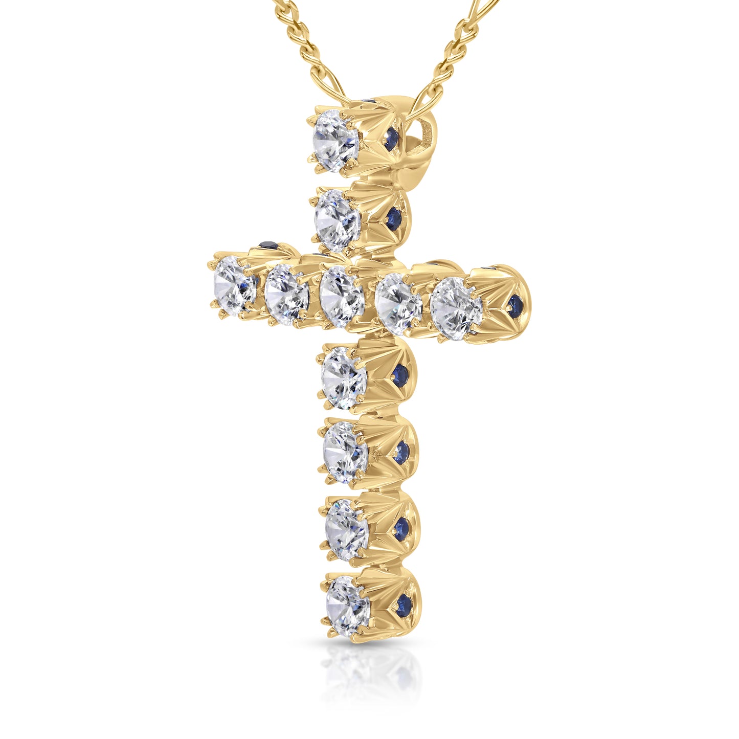 Crowné Grande Sapphire & Diamond Cross Pendant In Yellow Gold