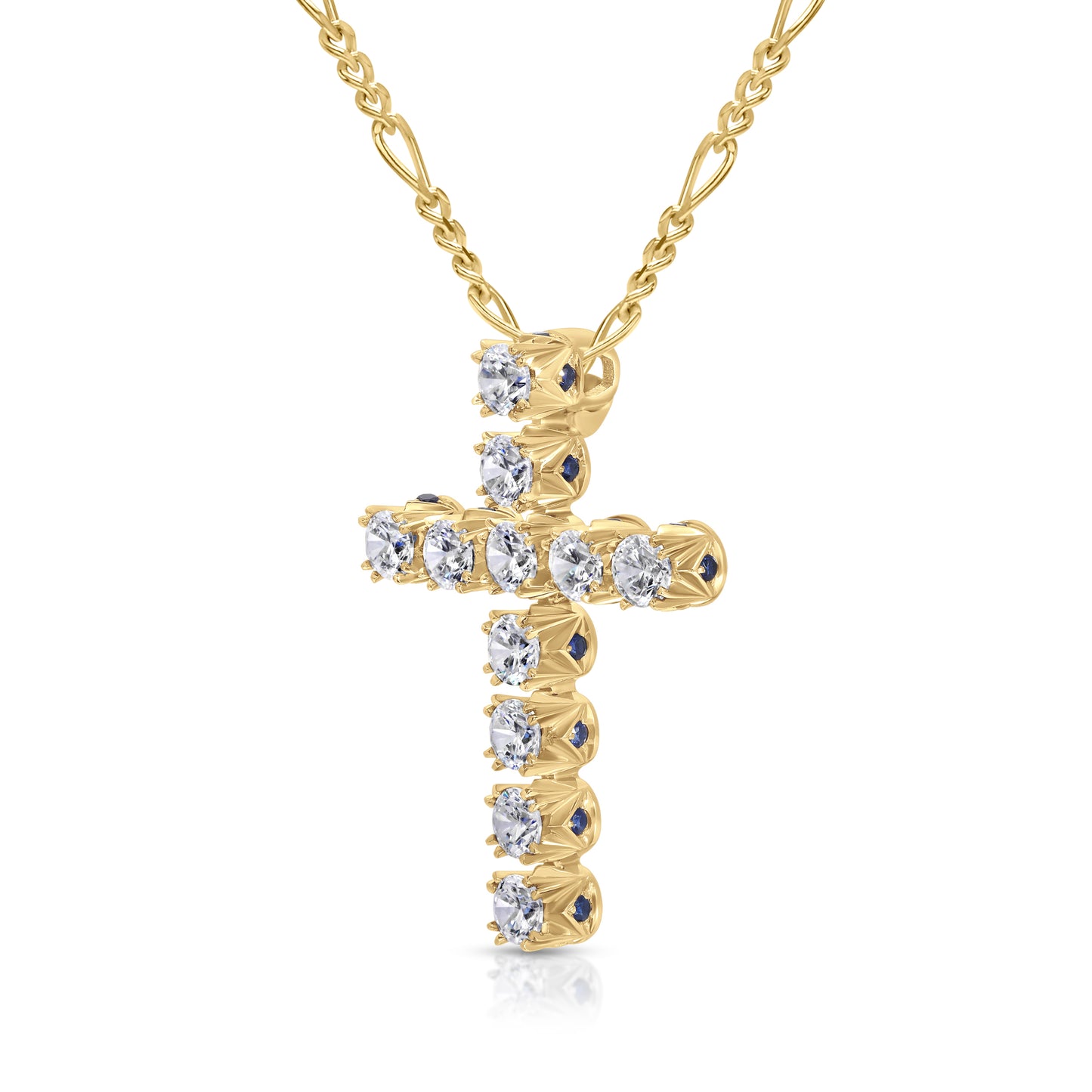 Crowné Petite Sapphire & Diamond Cross Pendant in Yellow Gold
