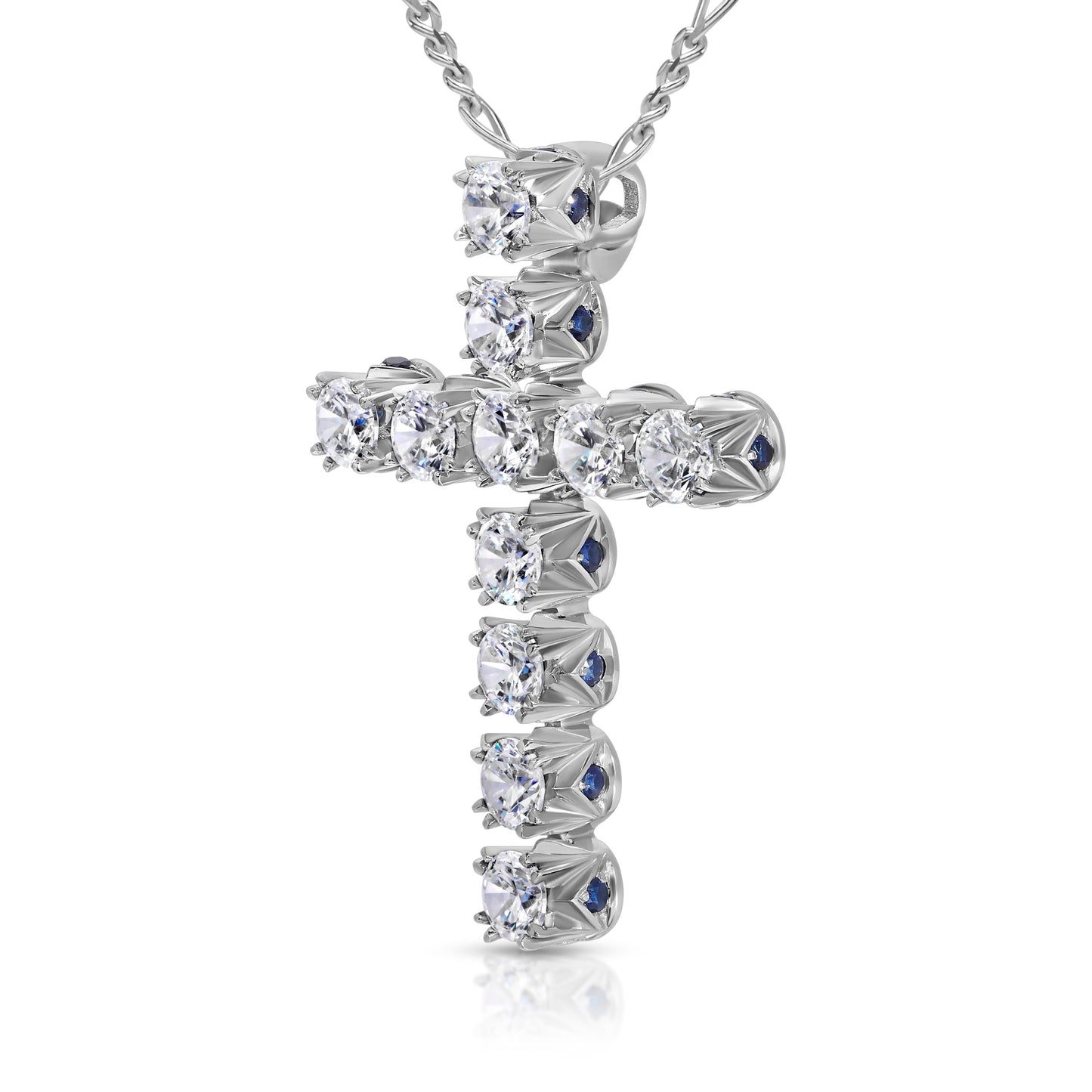 Crowné Grande Sapphire & Diamond Cross Pendant in White Gold