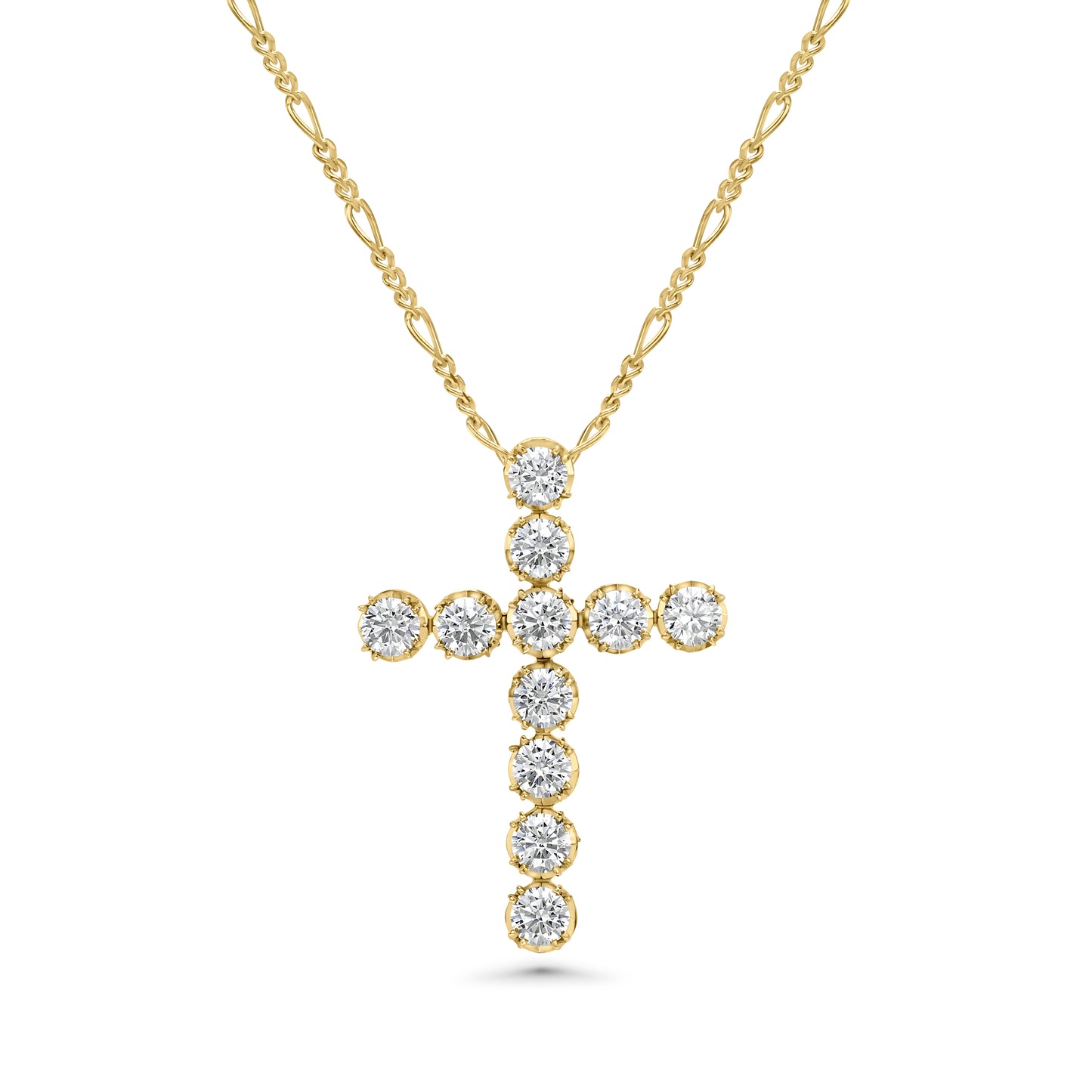 Crowné Petite Sapphire & Diamond Cross Pendant in Yellow Gold