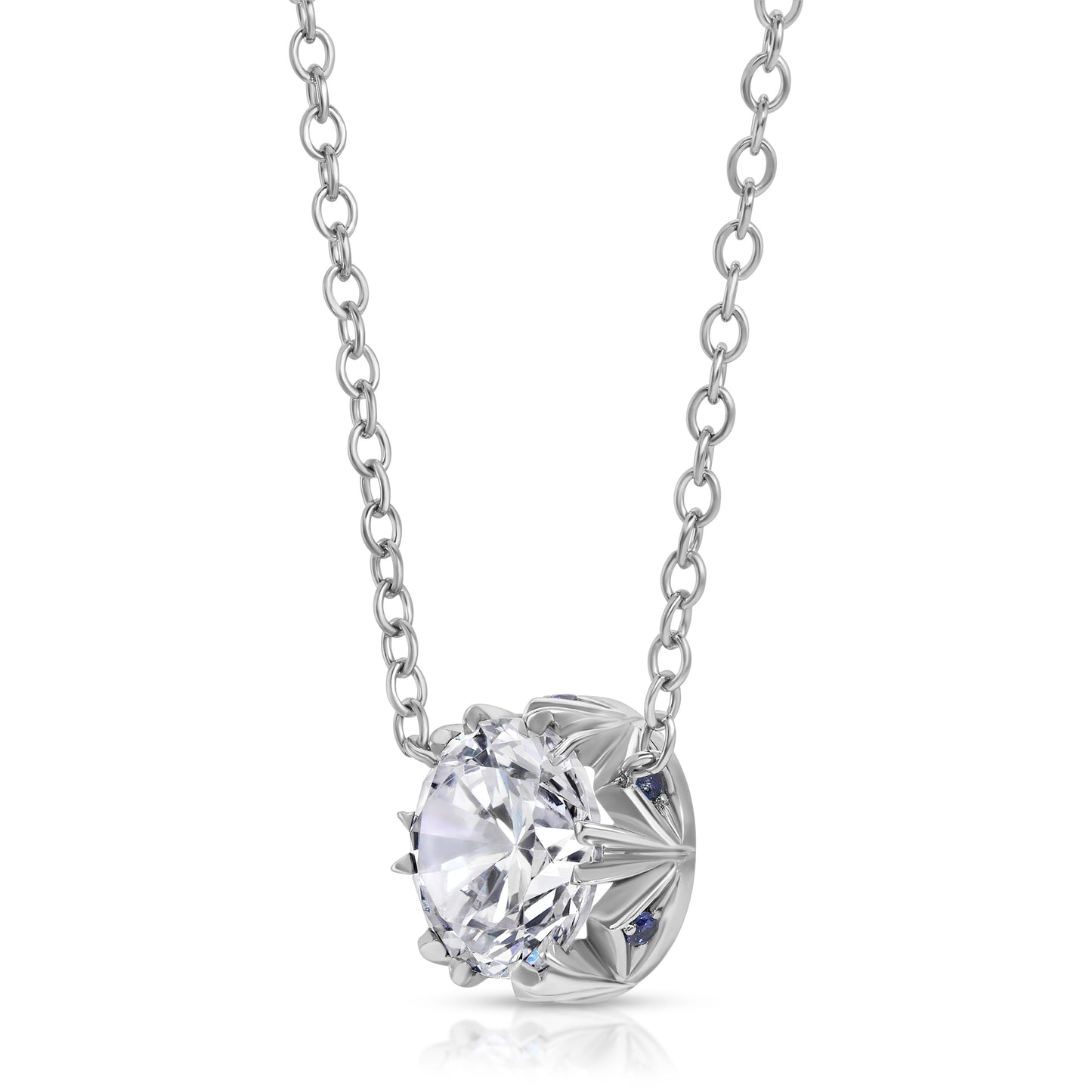 Crowné Solitaire Sapphire & Diamond Pendant in White Gold