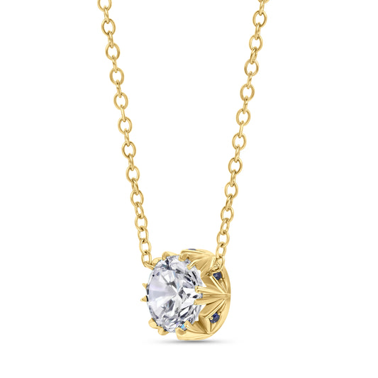 Crowné Solitaire Sapphire & Diamond Pendant in Yellow Gold (8mm)