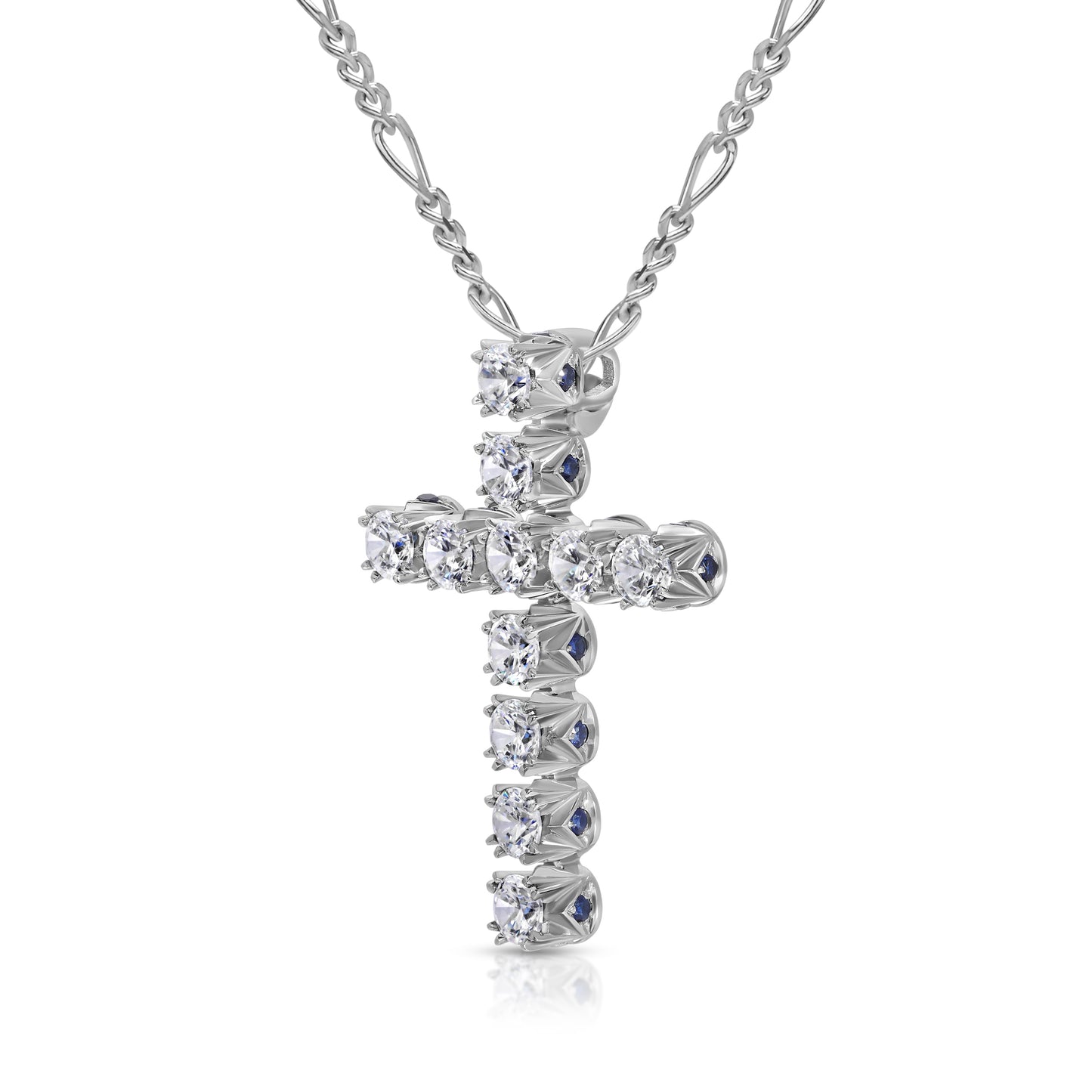 Crowné Petite Sapphire & Diamond Cross Pendant in White Gold