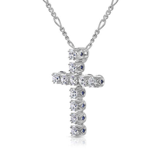 Crowné Petite Sapphire & Diamond Cross Pendant in White Gold
