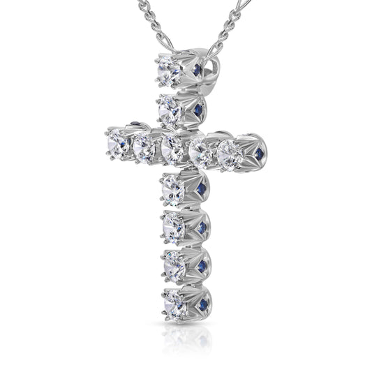 Crowné Grande Sapphire & Diamond Cross Pendant in White Gold